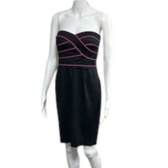 Calvin Klein Y2K 90’s Strapless Black & Neon Pink Dress Sz 2 Preowned - Picture 1 of 5